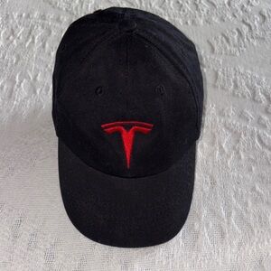 Gently Loved Tesla Black Dad Hat with Red Emblem. No longer Sold on Site Unisex